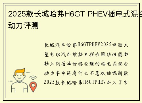 2025款长城哈弗H6GT PHEV插电式混合动力评测