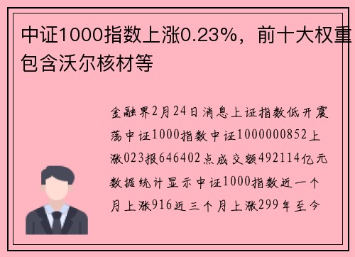 中证1000指数上涨0.23%，前十大权重包含沃尔核材等