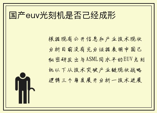 国产euv光刻机是否己经成形