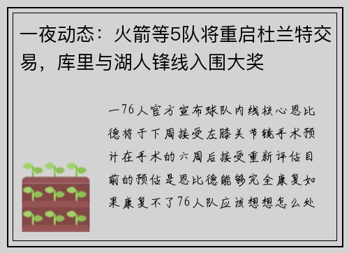 一夜动态：火箭等5队将重启杜兰特交易，库里与湖人锋线入围大奖
