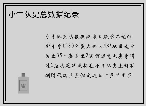 小牛队史总数据纪录