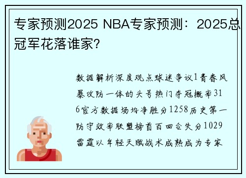 专家预测2025 NBA专家预测：2025总冠军花落谁家？